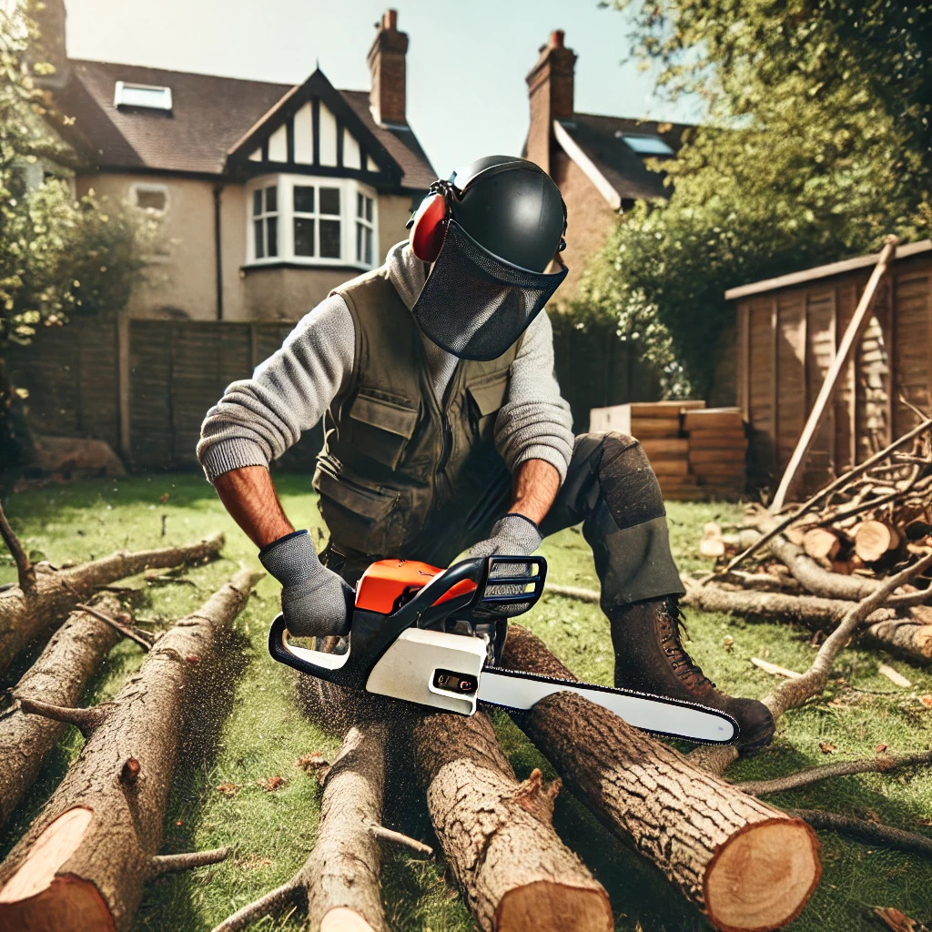 worker-cutting-branches-on-ground Meticulous Tree Removal Cleanup